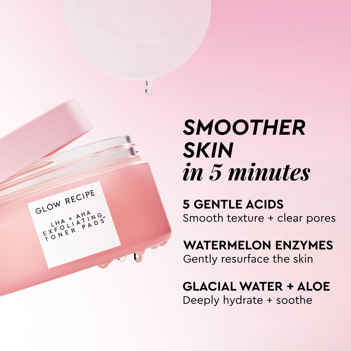 Glow Recipe pad soaked in formula close-up, highlights even delivery of exfoliants