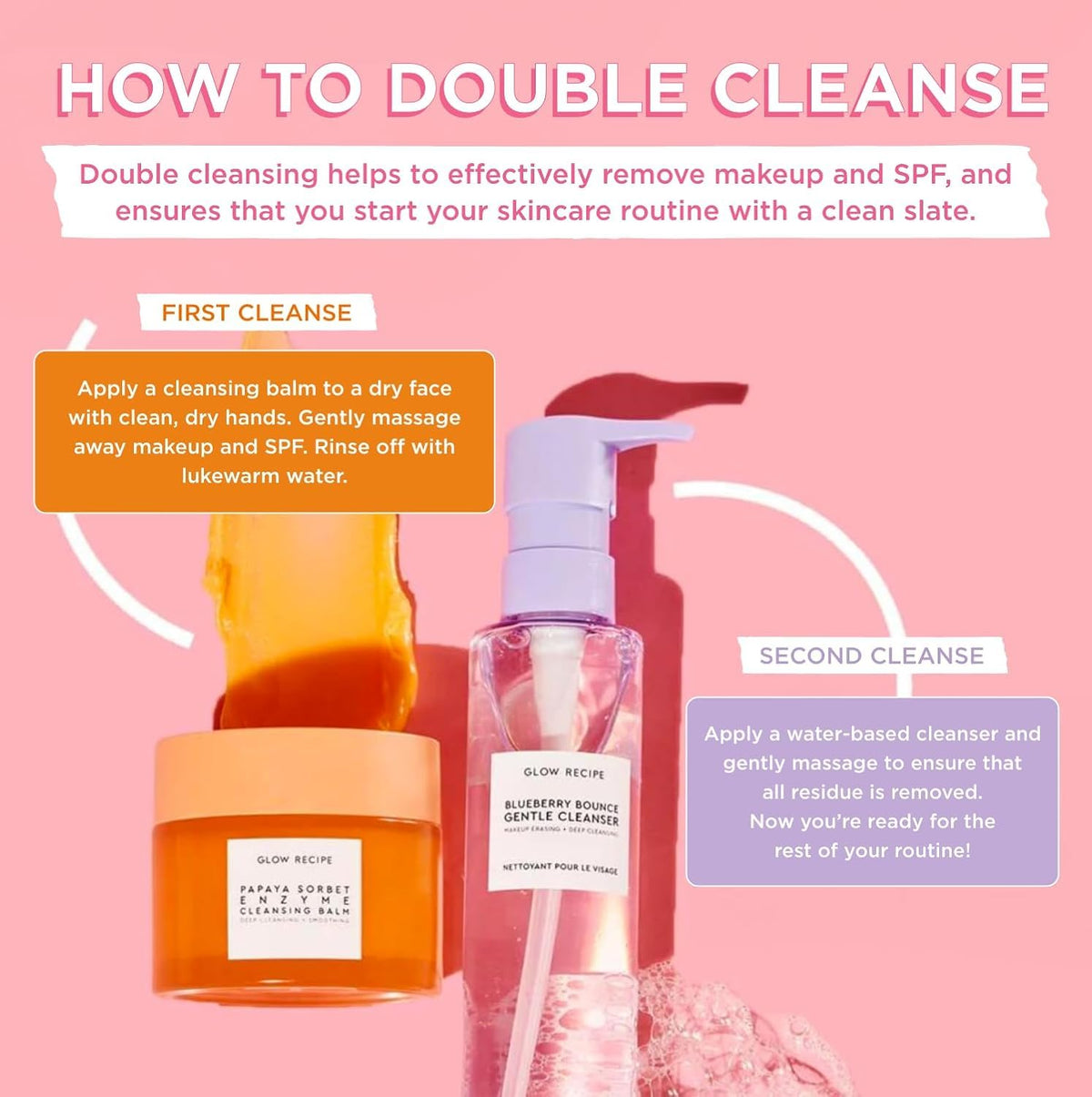 Glow Recipe balm in hand being massaged into dry skin for makeup removal