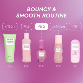 Glow Recipe applied to skin before and after showcasing visible smoothing effect