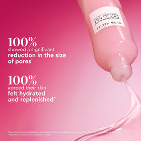 Bottle beside a 150ml scale prop to show Glow Recipe size and travel convenience