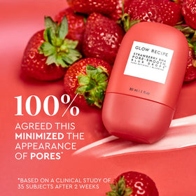 Glow Recipe primer pump and label close-up, showing ingredients and usage benefits
