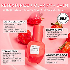 Glow Recipe ingredient label detail, highlights acids and soothing botanicals benefit