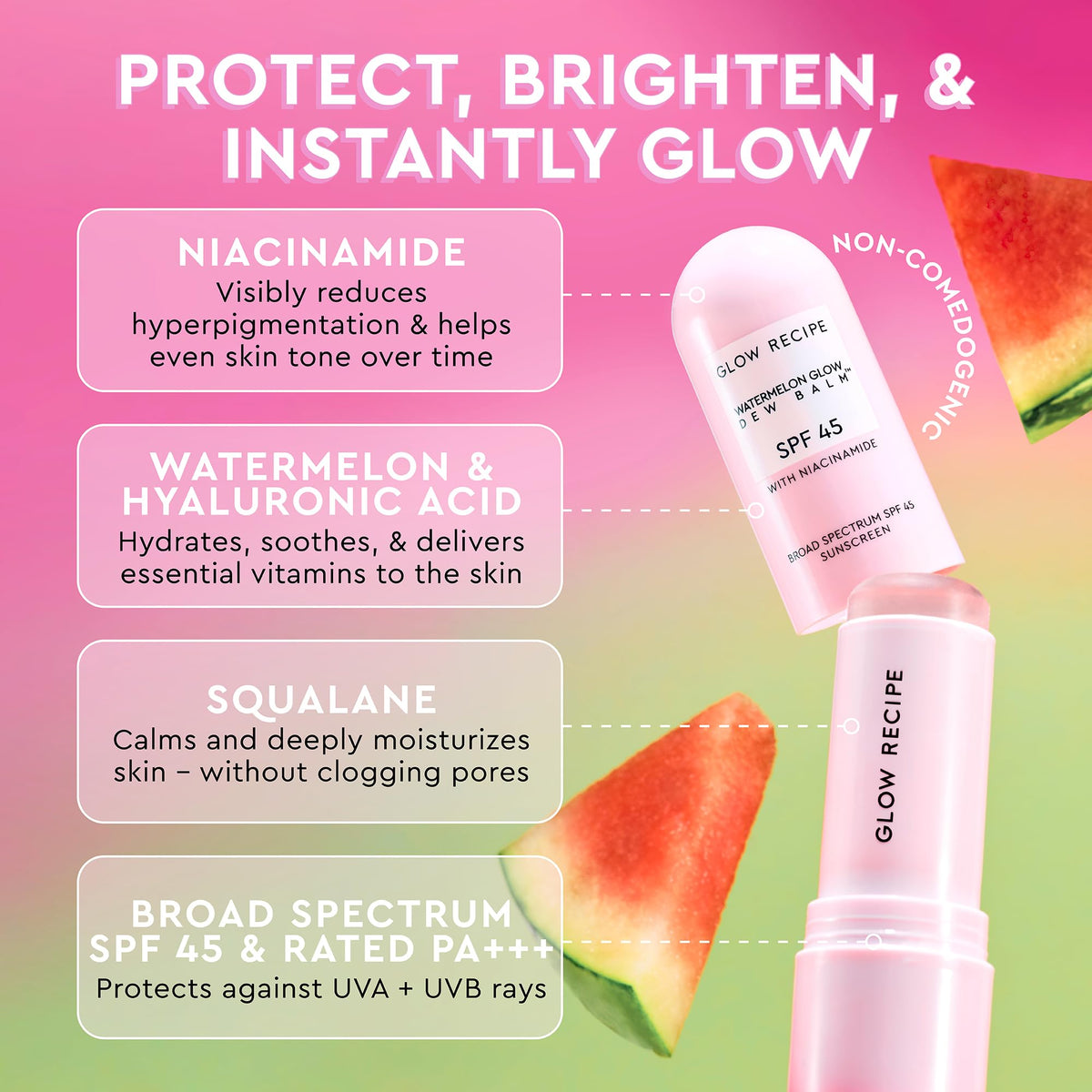 Glow Recipe applying sunscreen stick on cheek for instant dewy look