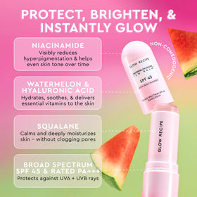 Glow Recipe applying sunscreen stick on cheek for instant dewy look