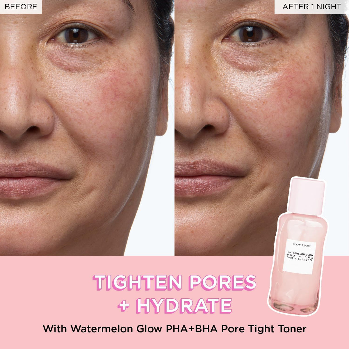 Glow Recipe PHA BHA toner bottle label highlighting pore-refining benefit