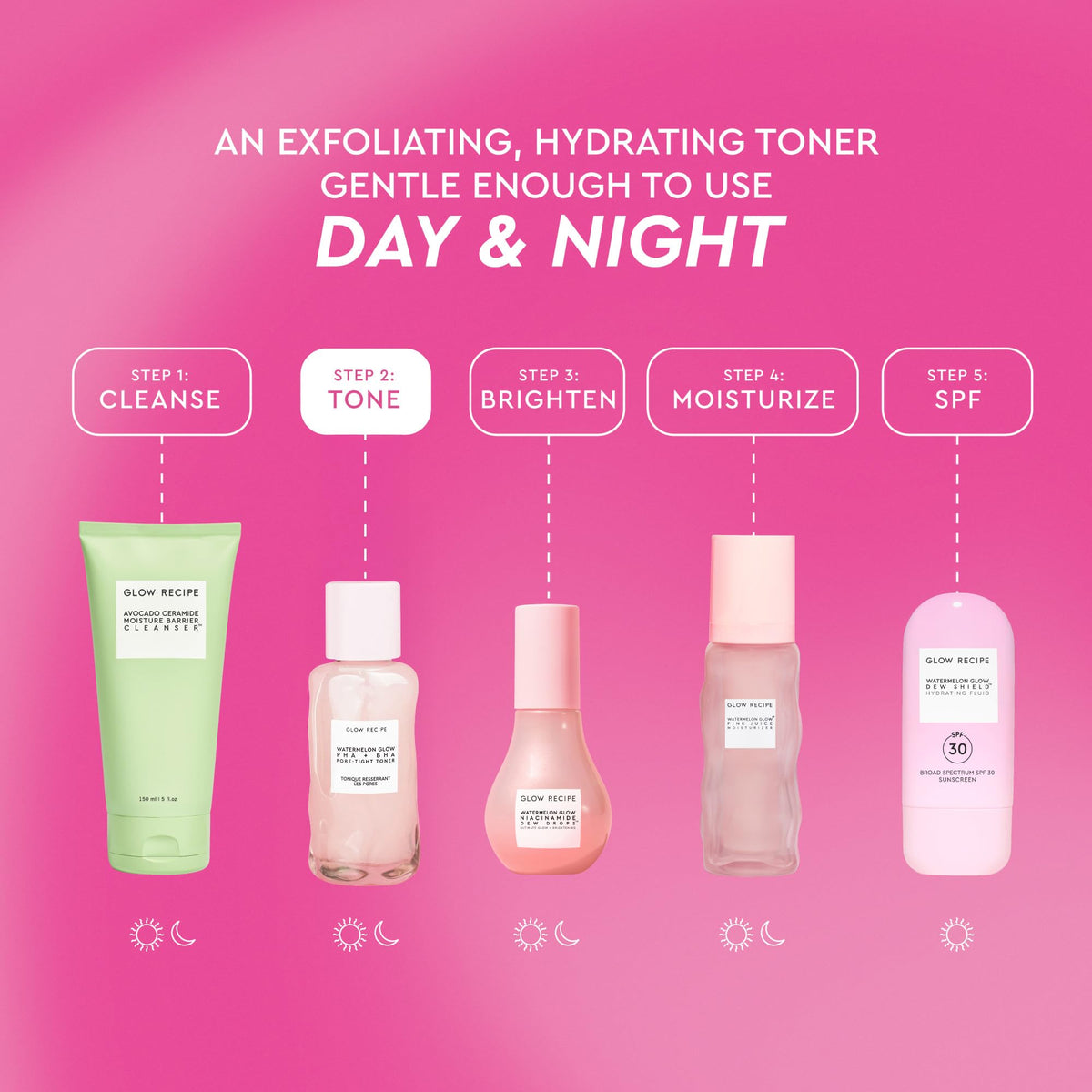Glow Recipe bottle with cactus water pour illustrating soothing hydration