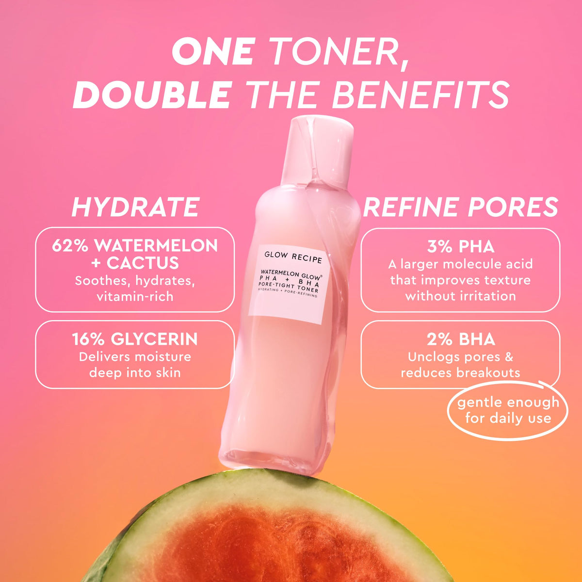 Toner being dispensed into hand from Glow Recipe demonstrating controlled application