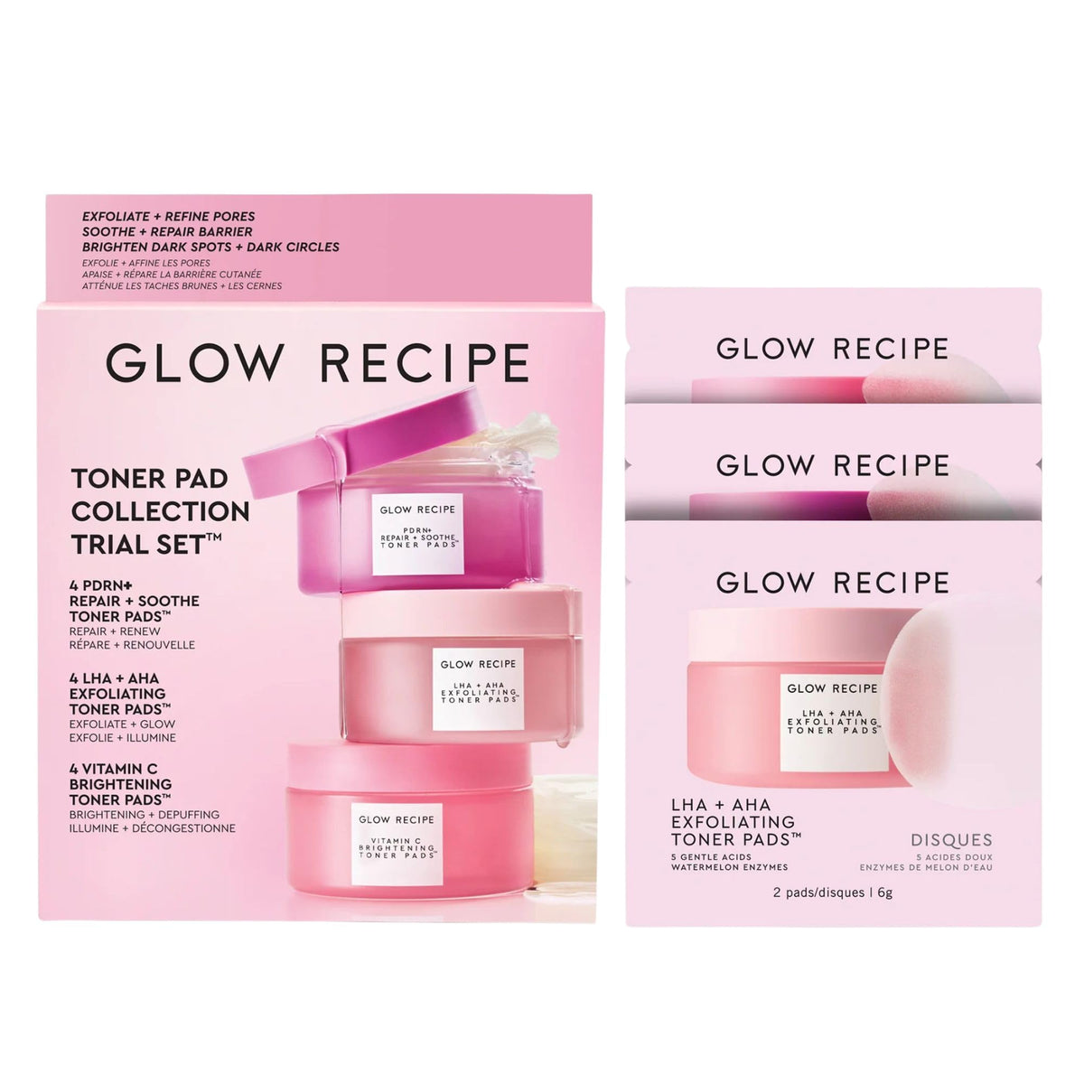 Glow Recipe front packaging showing the 12-piece trial kit and clear benefits