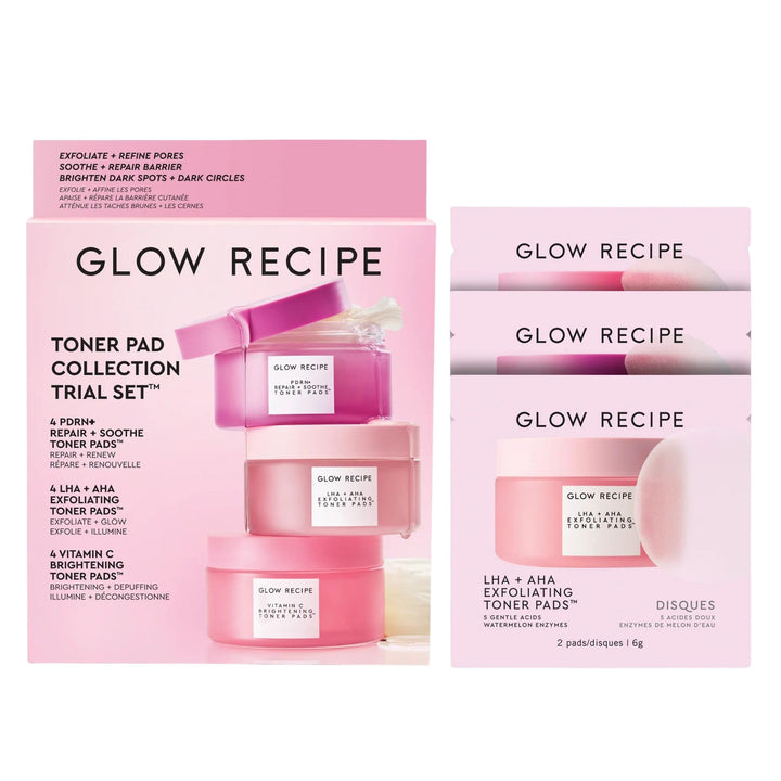 Glow Recipe front packaging showing the 12-piece trial kit and clear benefits