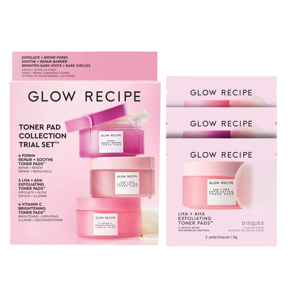 Glow Recipe front packaging showing the 12-piece trial kit and clear benefits