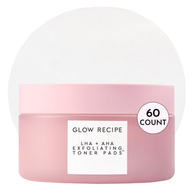 Glow Recipe front tin showing the toner pads and branding, conveys quick exfoliation