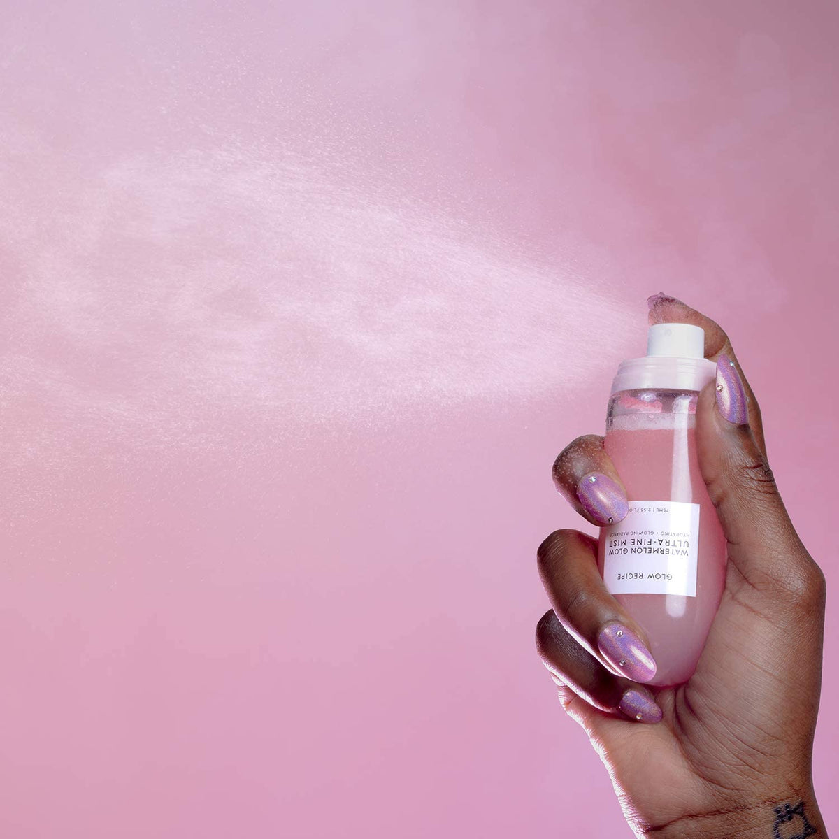 Glow Recipe label close-up highlighting clean, fruit-powered ingredients benefit