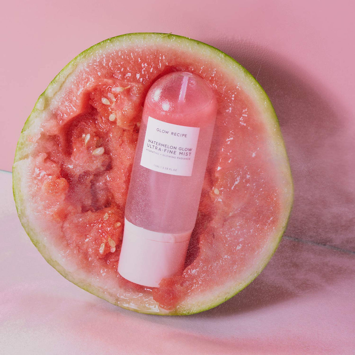 Glow Recipe mist texture close-up illustrating ultra-fine fog for lightweight hydration