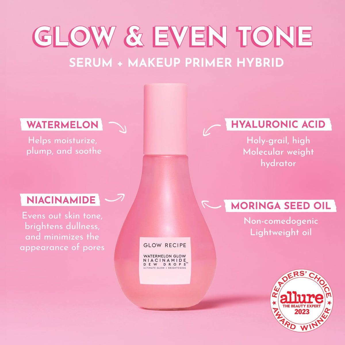 Glow Recipe pump and cap detail highlighting easy dispensation and mess-free use
