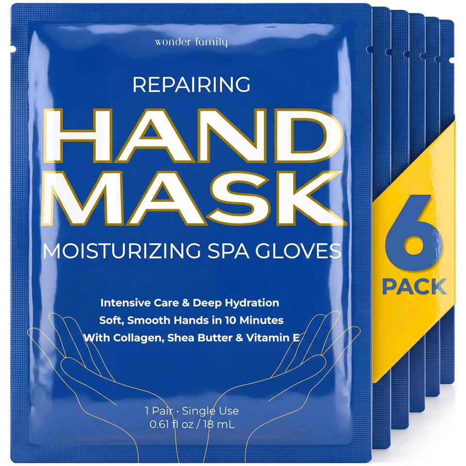 Glow Spell front packaging showing hand mask benefits and convenience