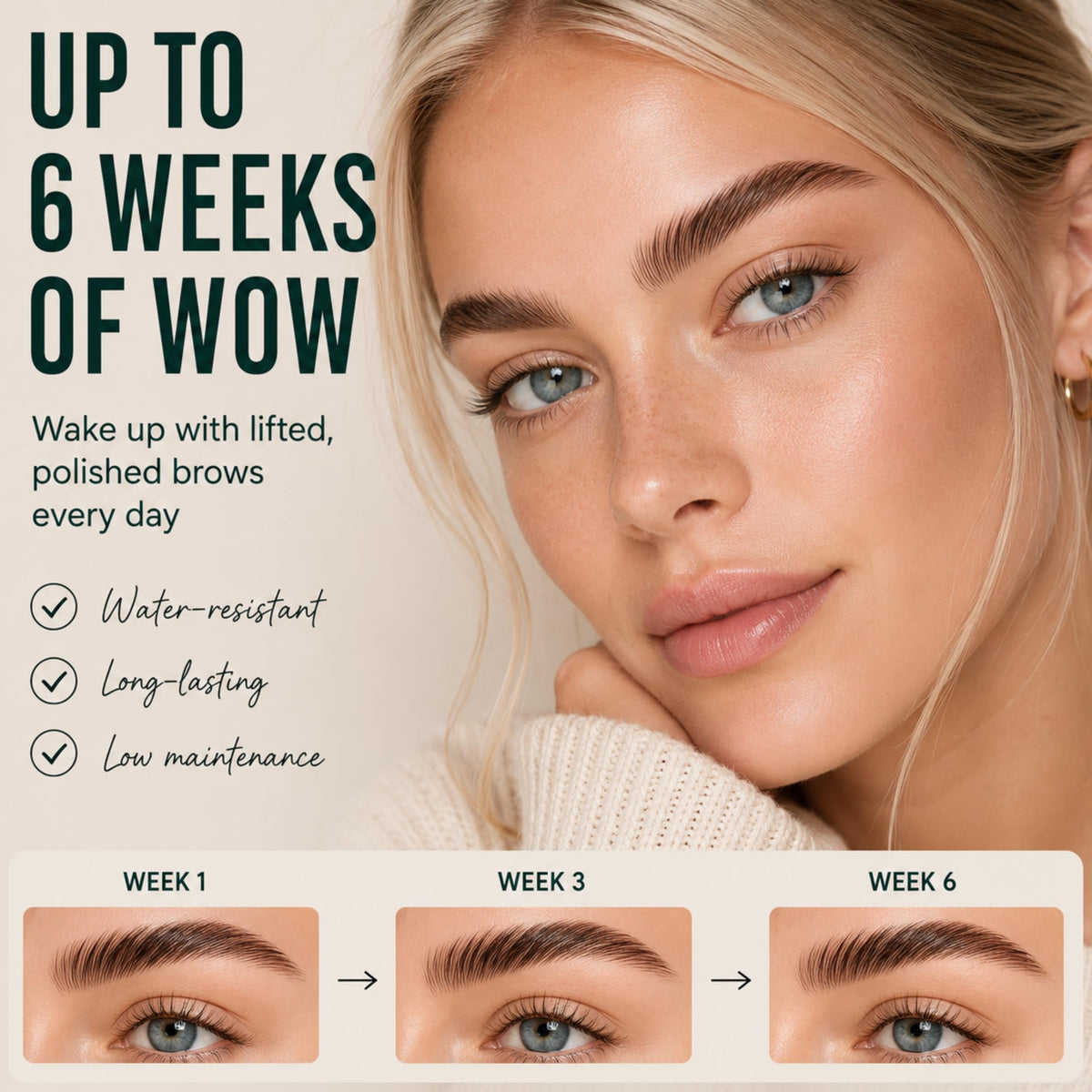 Glow Spell in-use application showing controlled brow lifting for symmetry