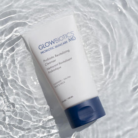 Glowbiotics on bathroom shelf lifestyle showing daily routine fit