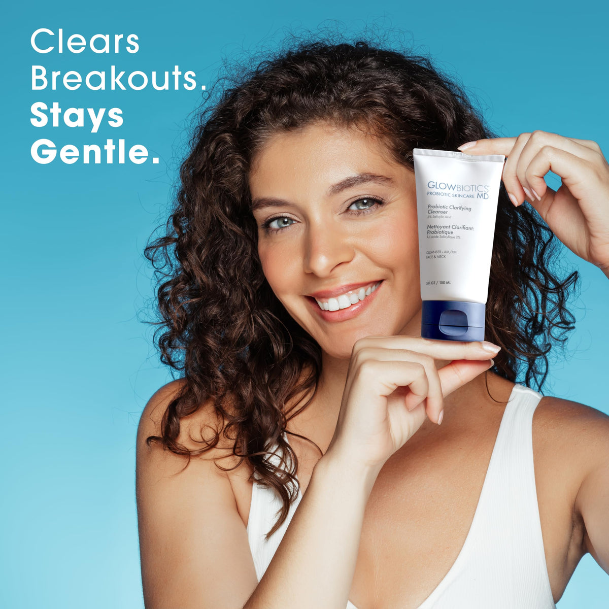 Glowbiotics ingredient panel label highlighting probiotics, peptides, and 2% salicylic content