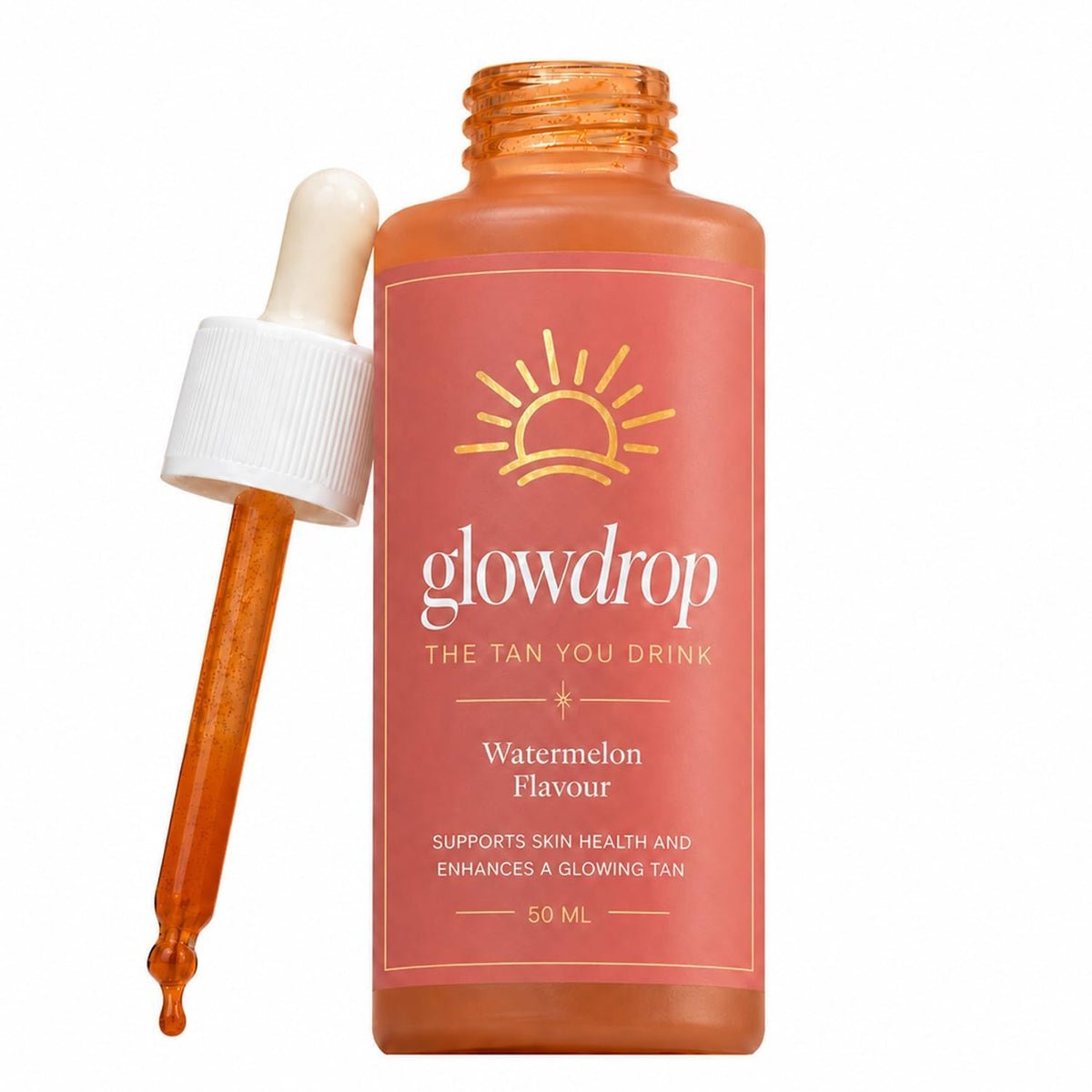 glowdrop front packaging showing 50ml bottle and clear labeling for easy identification and portability