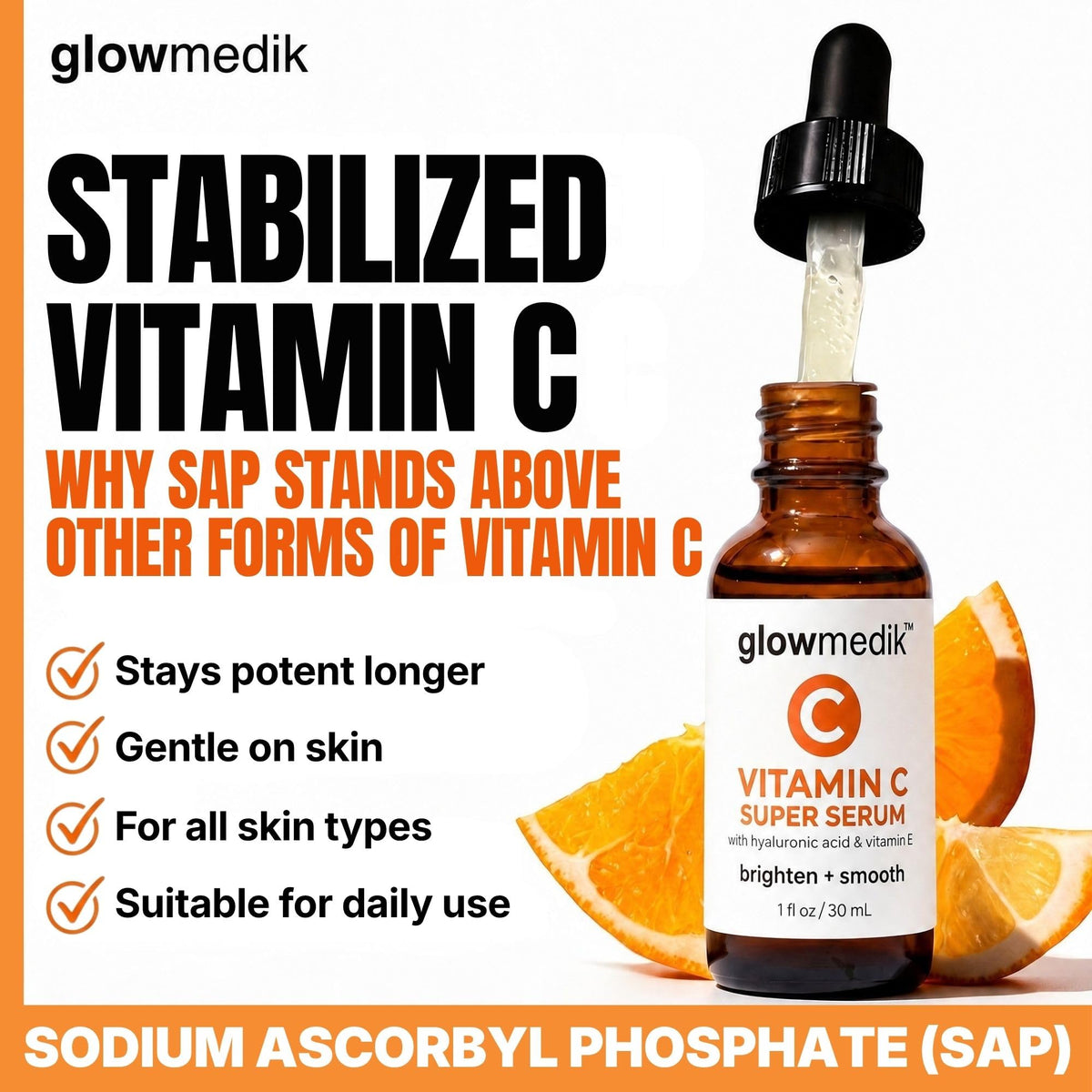 Glowmedik applying serum to cheek illustrating use and smoother skin benefit