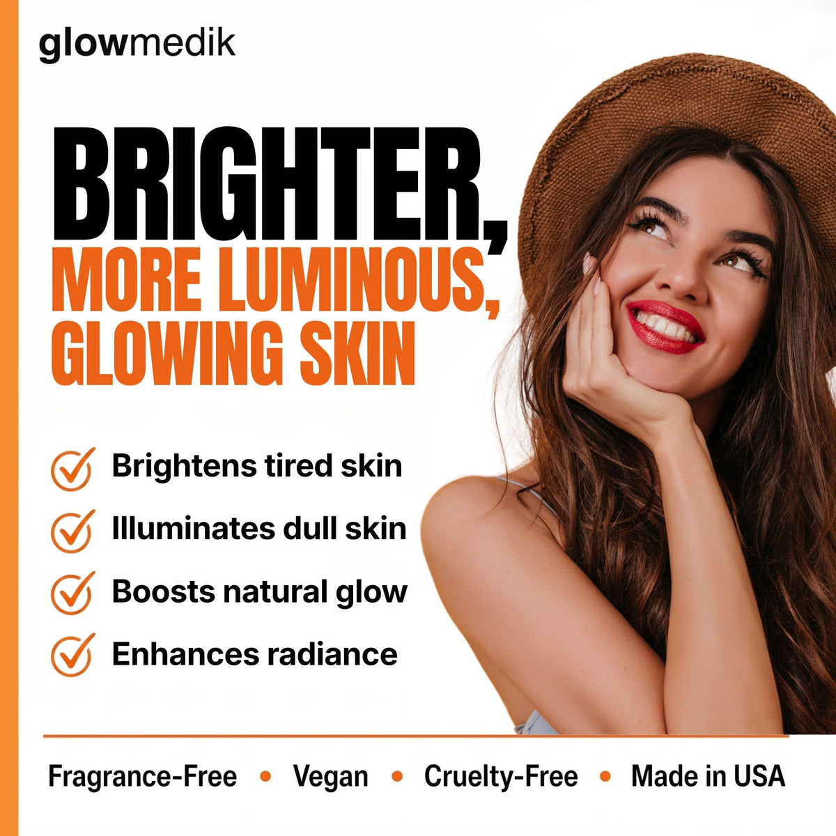 Glowmedik label close-up showing active ingredient list, supports informed choice