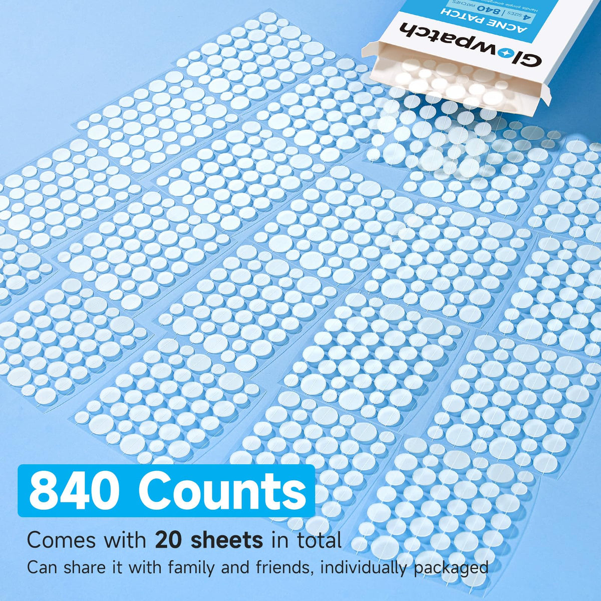 Glowpatch perforated sheet closeup demonstrating easy-peel convenience and hygiene