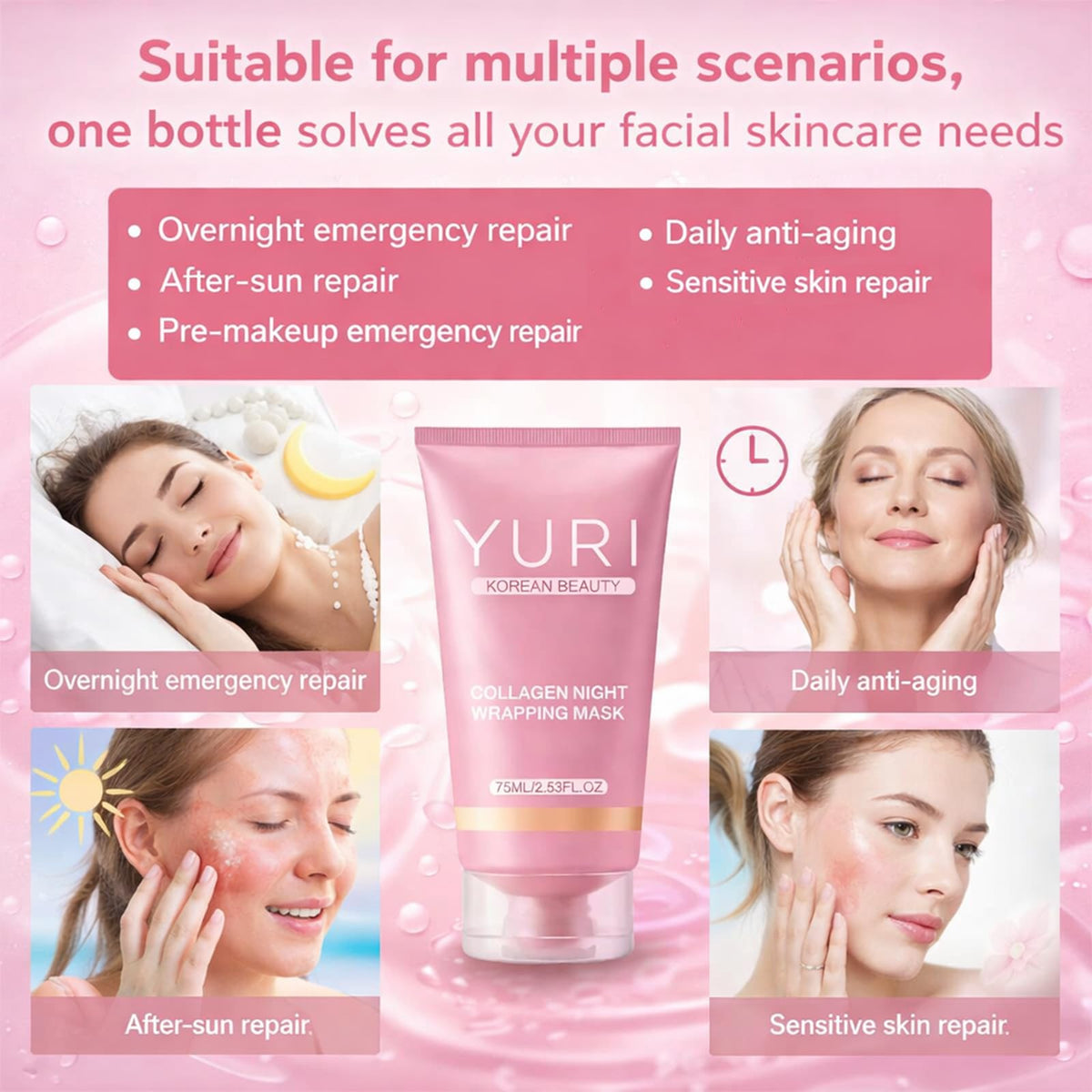 Glowsyme YURI application with silicone brush demonstrating even mask spread benefit