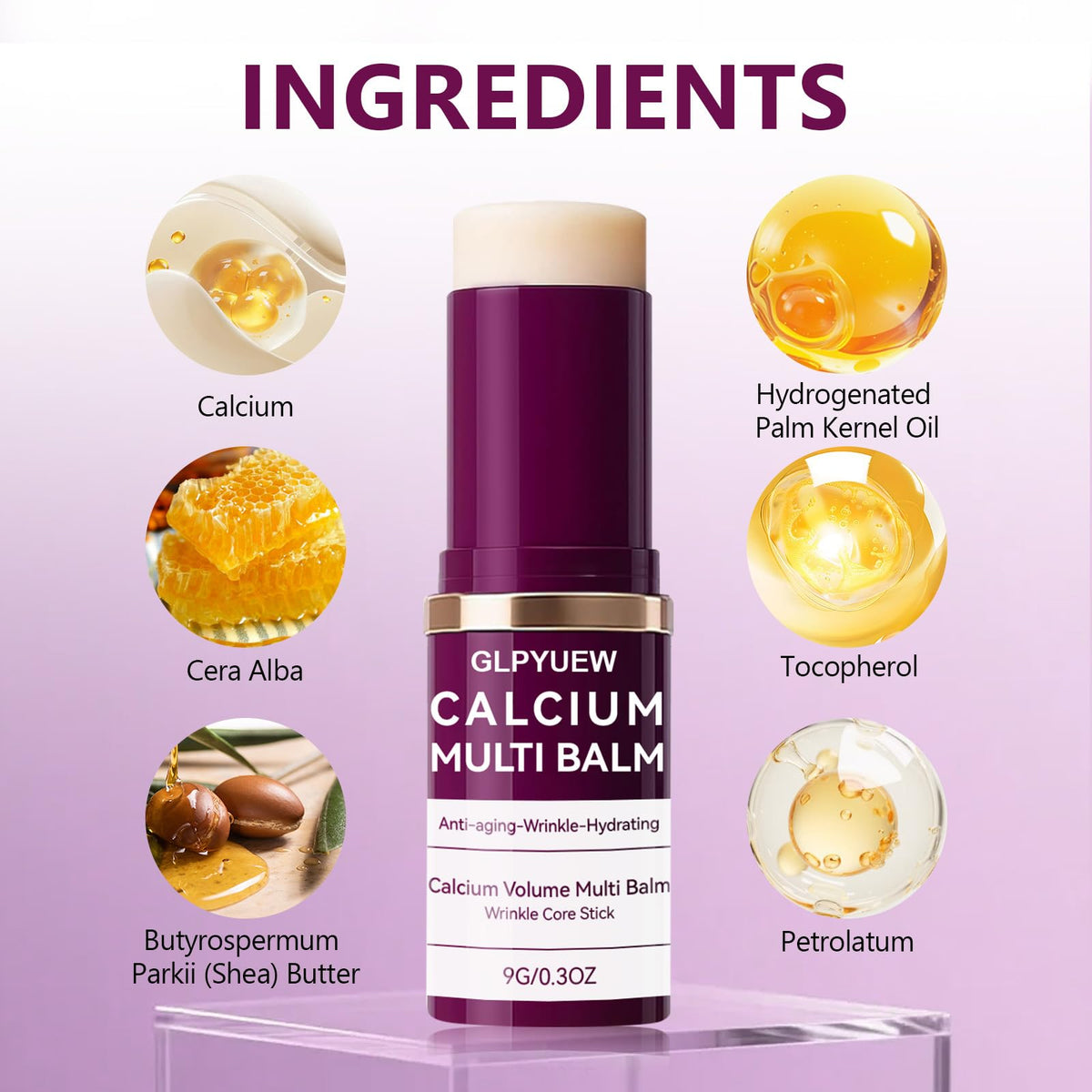 GLPYUEW Cemenrete label close-up showing key ingredients for skin support