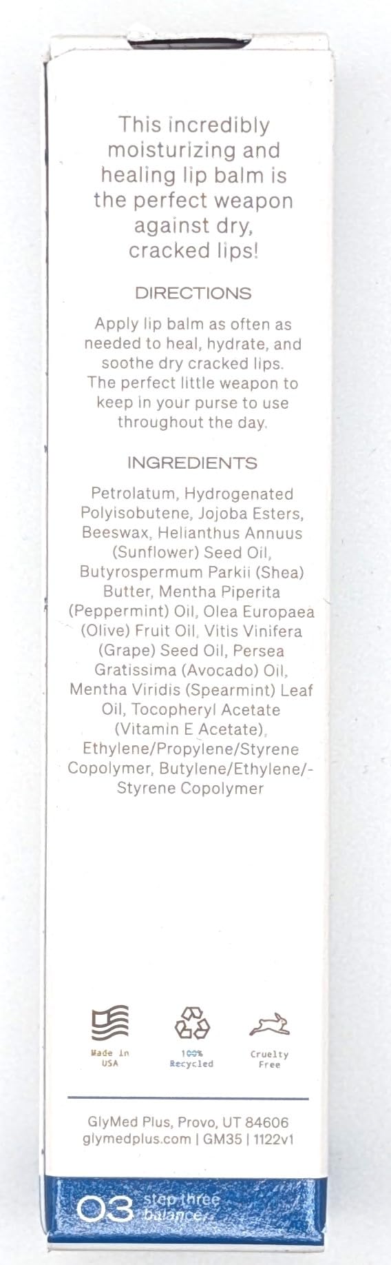 Glymed close-up of balm on lips demonstrating smooth application and hydration