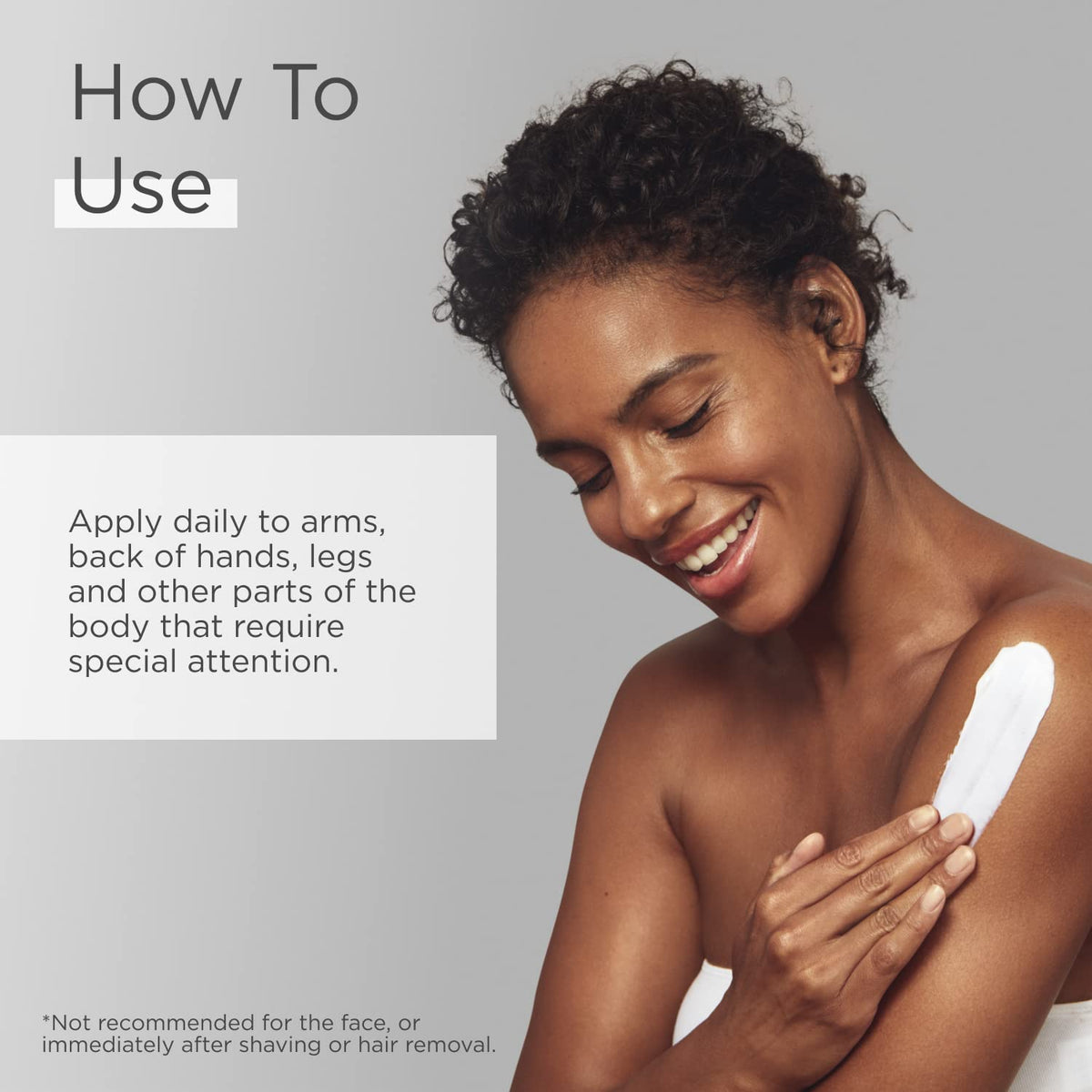 GLYTONE applied to upper arm to smooth bumps and improve texture