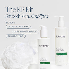GLYTONE glycolic body wash pouring from bottle demonstrating gentle exfoliation
