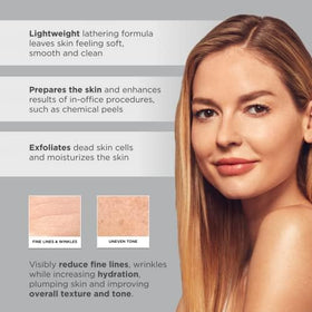 GLYTONE ingredient label detail highlighting 4.7% glycolic acid and vegan, fragrance-free benefit
