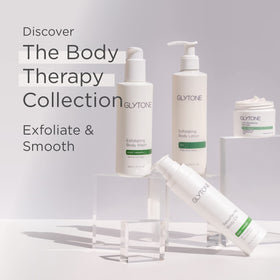 GLYTONE on bathroom shelf lifestyle shot promoting daily foot care