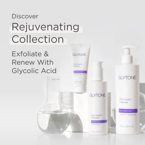 GLYTONE cleanser beside sunscreen showing 6.7 fl oz scale and travel-ready routine compatibility