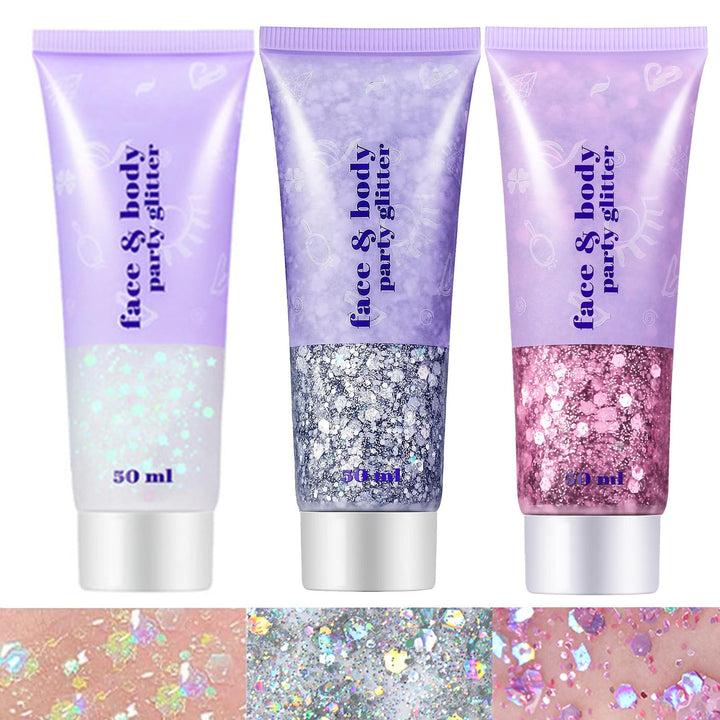 Go Ho front packaging showing three white pink silver gel tubes and colorful shimmer
