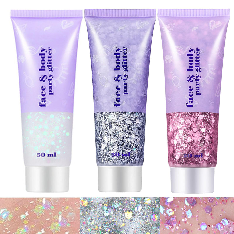 Go Ho front packaging showing three white pink silver gel tubes and colorful shimmer