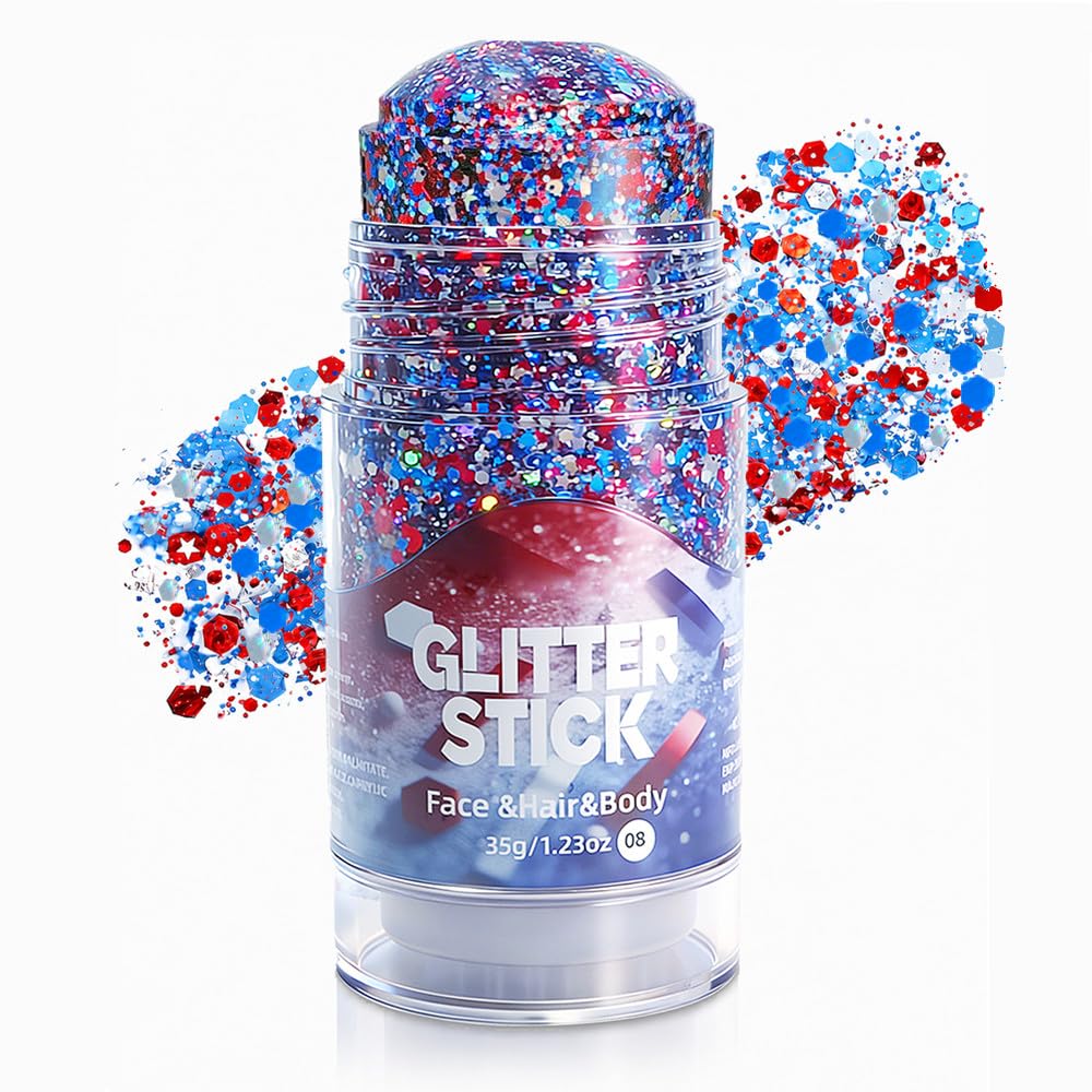 Go Ho glitter stick front packaging showing patriotic colors and size