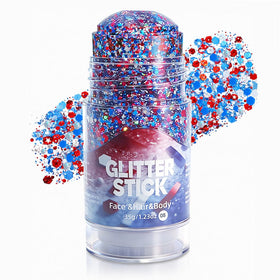Go Ho glitter stick front packaging showing patriotic colors and size