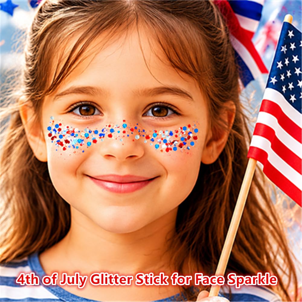 Go Ho glitter used on hair part for patriotic root highlight