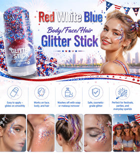Go Ho glitter stick applied to cheek delivering instant festive sparkle