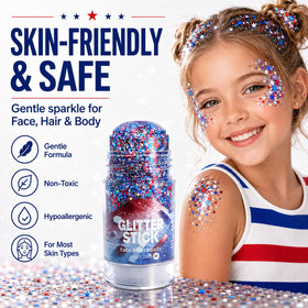 Go Ho red white blue glitter texture with star sequins for bold shine