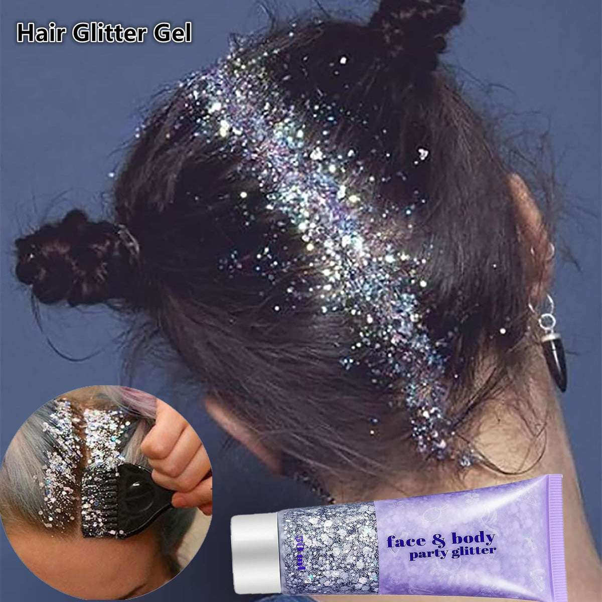 Go Ho glitter on shoulder and collarbone offering luminous festival highlight