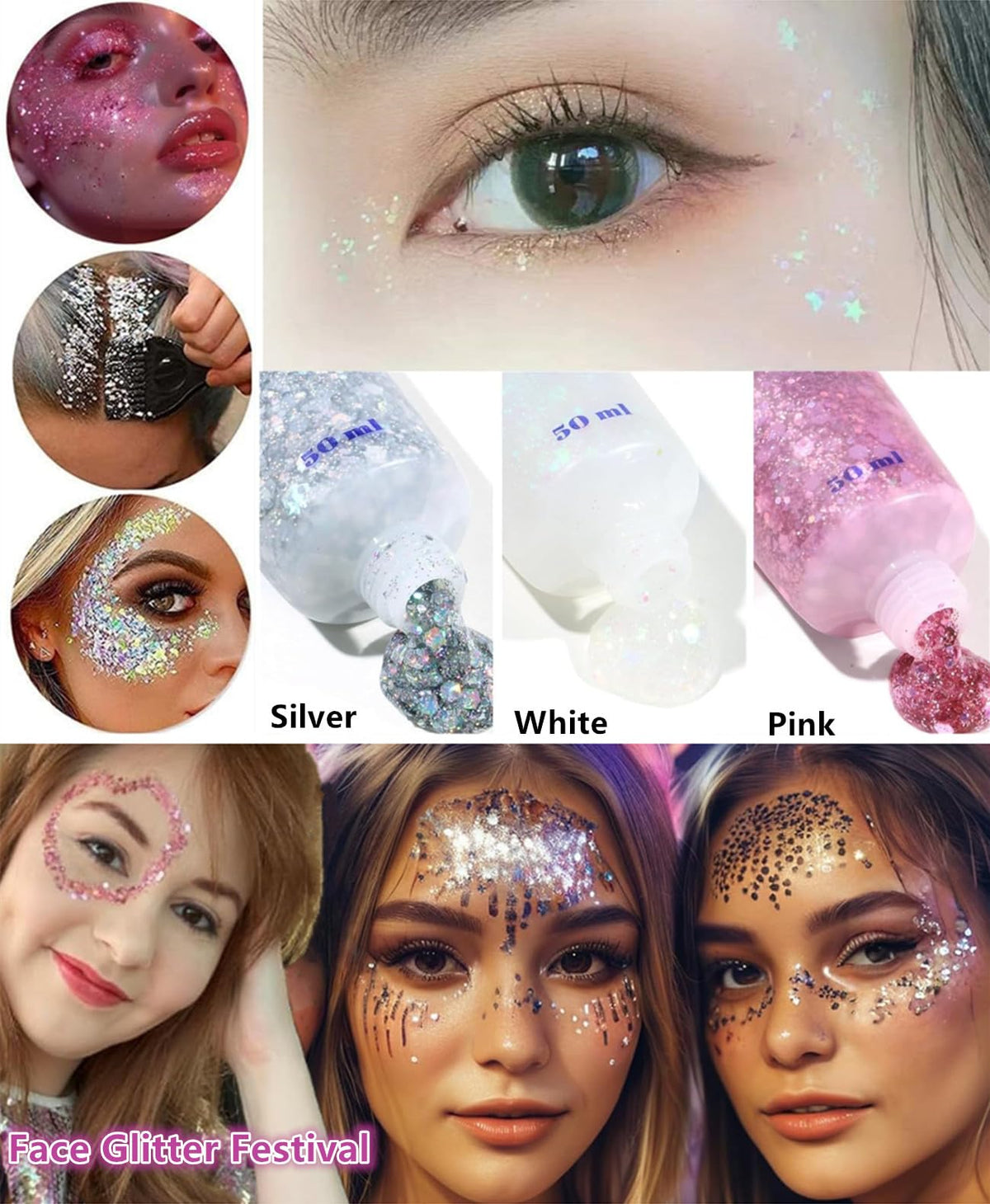 Go Ho close-up gel texture displaying chunky holographic sequins and creamy gel