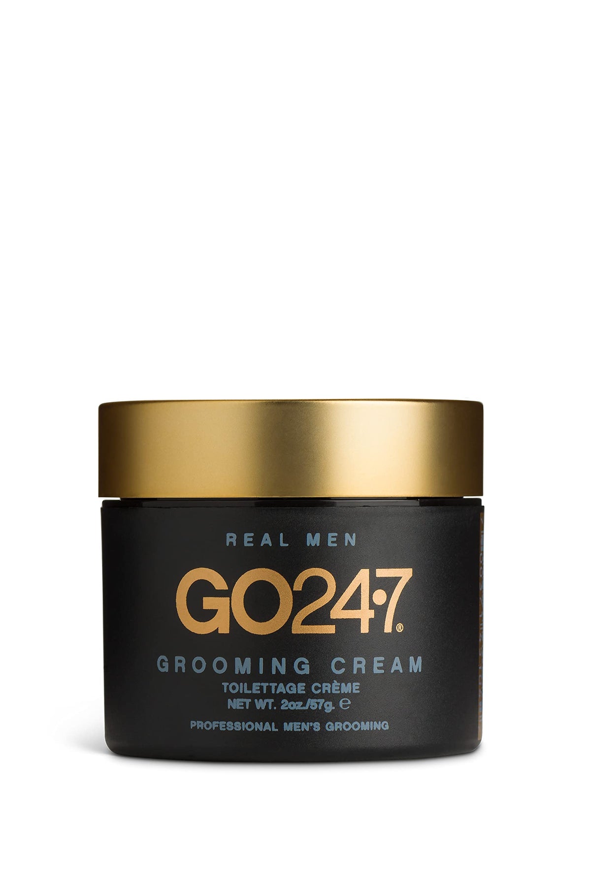 GO247 grooming cream jar front view showing label and compact size for easy storage