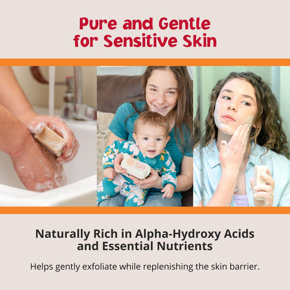 Goat Milk Stuff PURITY lather in hand demonstrating gentle cleansing