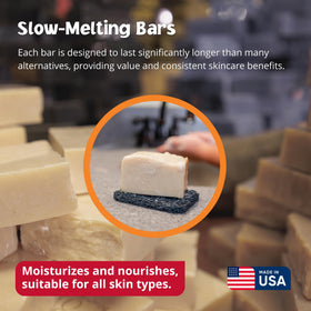 Goat Milk Stuff PURITY bar beside ruler indicating true size and longevity