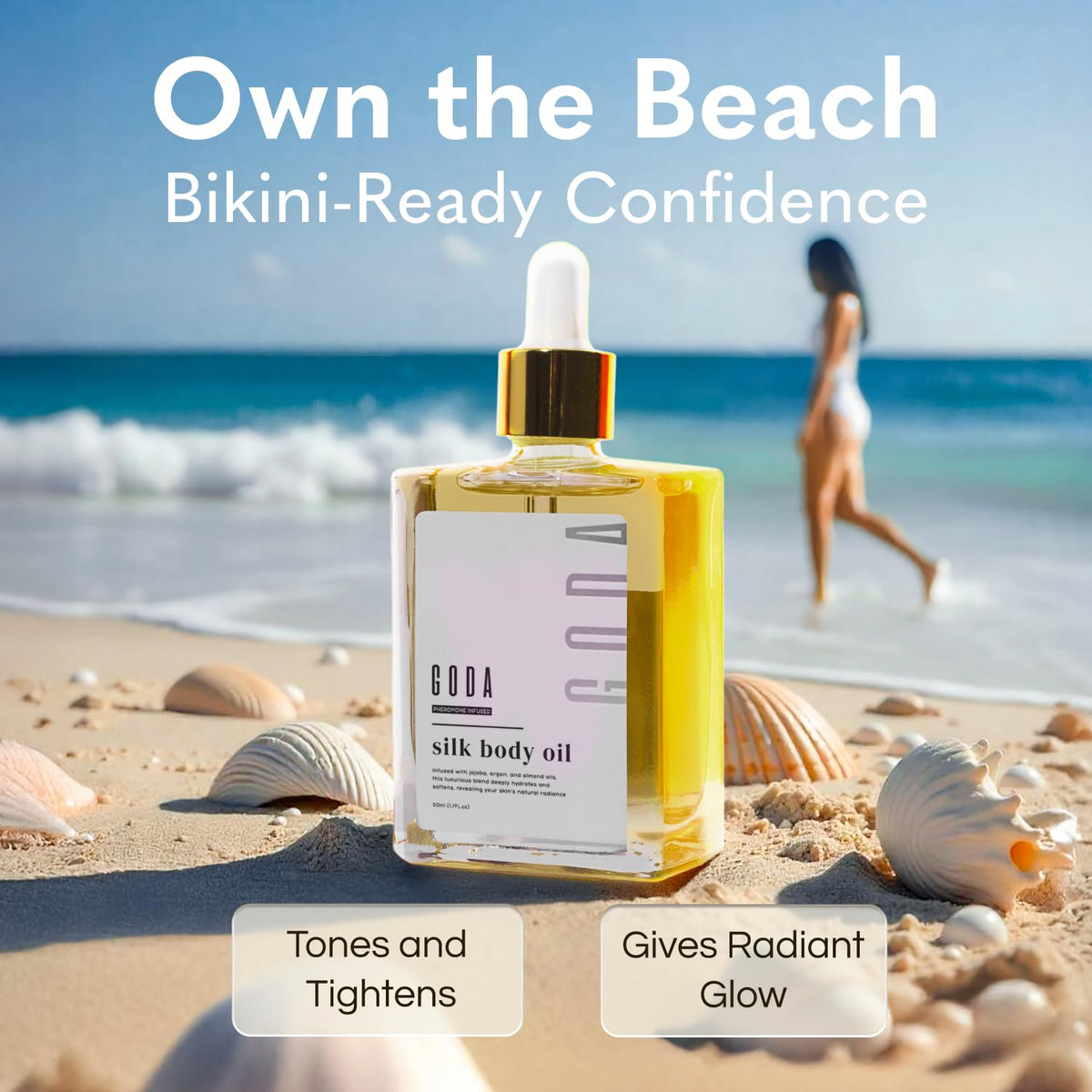 GODA applying oil in hand for quick-absorbing, non-greasy finish benefit