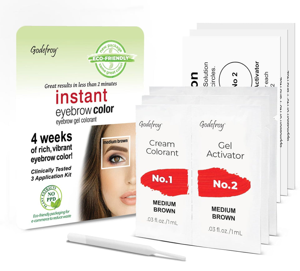 Godefroy front packaging showing medium brown kit and benefits