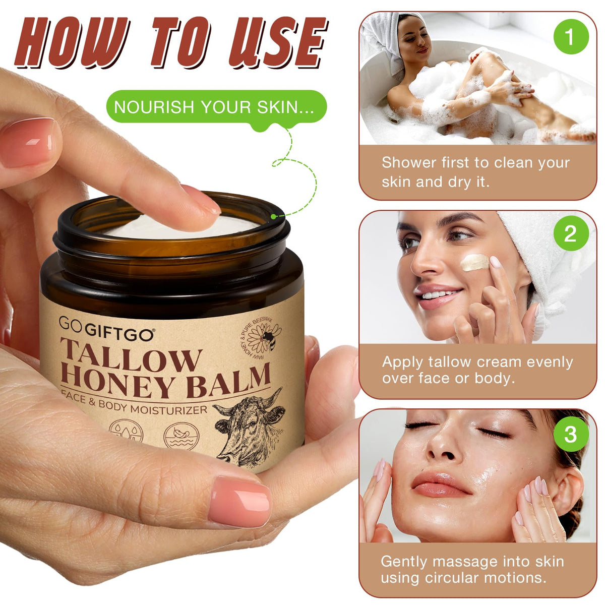 GOGIFTGO rubbing balm into feet and elbows for targeted dry area nourishment