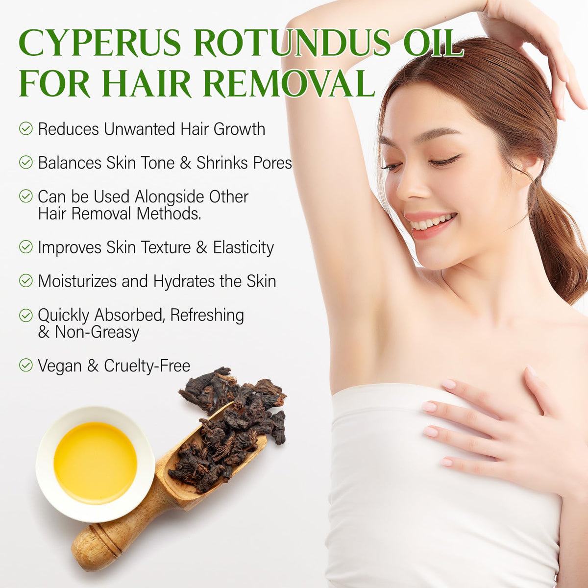 GOGIFTGO applying oil on arm to reduce hair growth and soothe skin